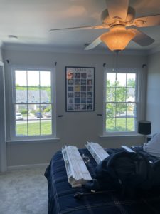 Interior photo of living room with two new double hung windows