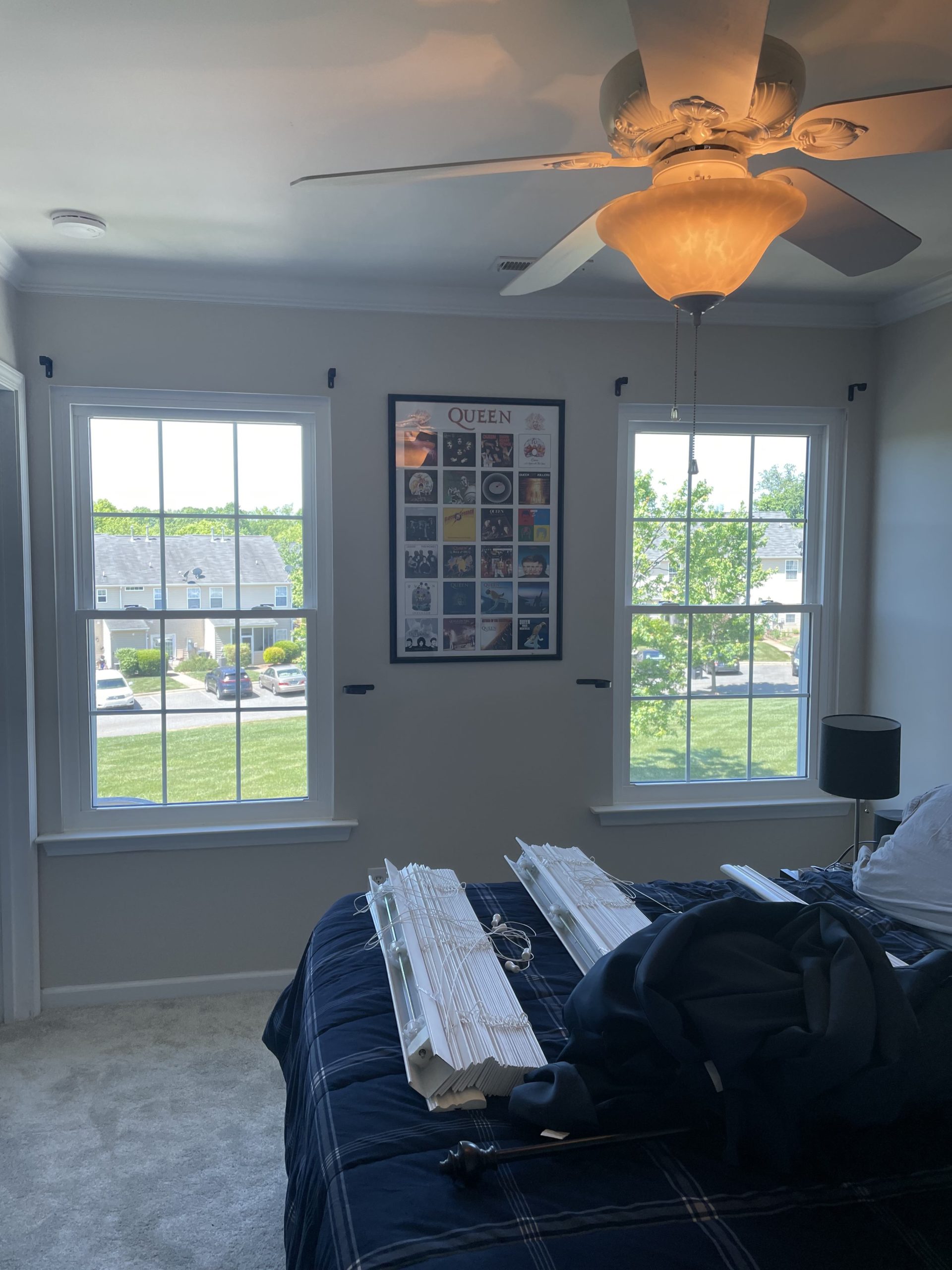 Interior photo of living room with two new double hung windows