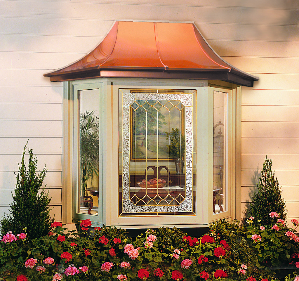 Soft-Lite Bay window with copper roof and decorative glass