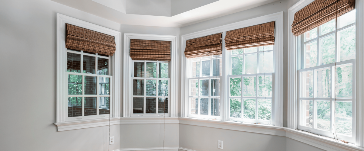 A row of energy efficient windows installed in a home